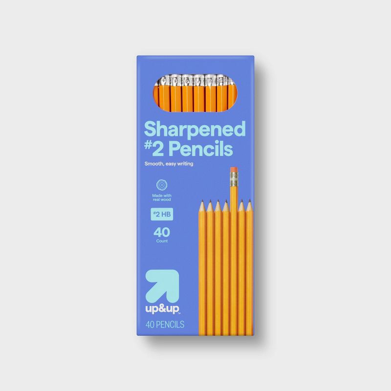 slide 1 of 3, 40ct Sharpened #2 Wood Pencils - up&up™: School Supplies, 2.05mm Point, Erasable, Yellow, No. 2, Kids Stationery, 40 ct