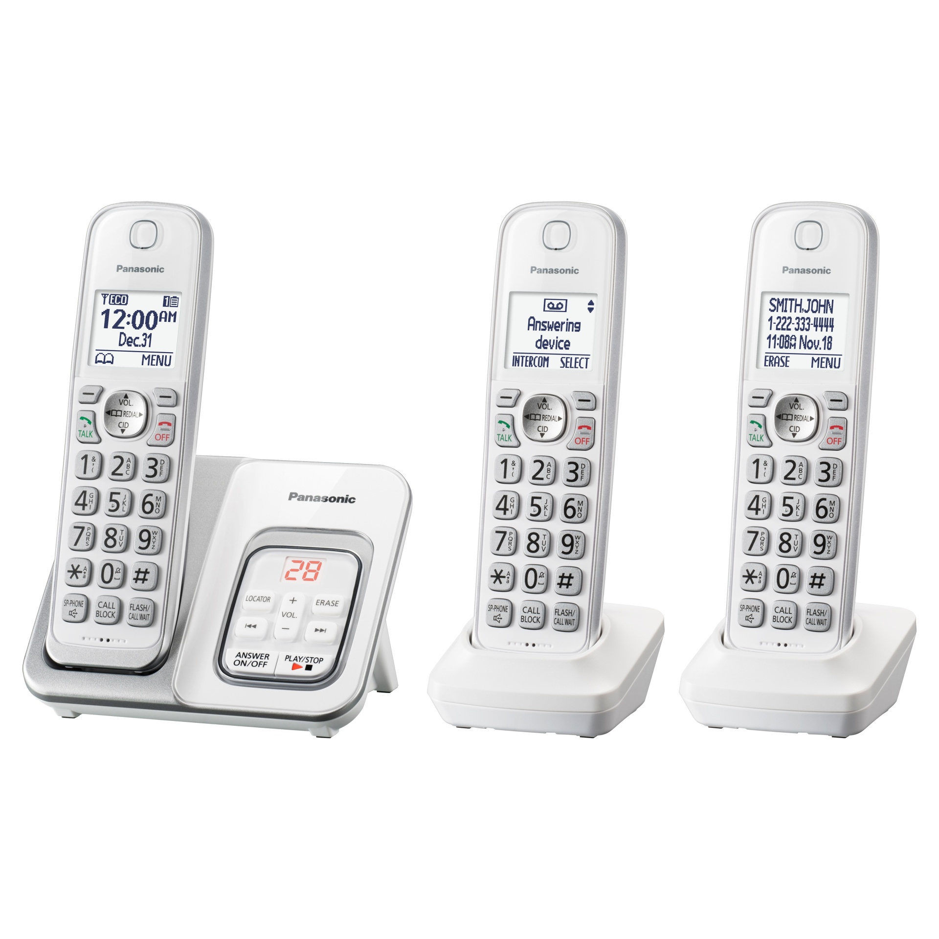 slide 1 of 3, Panasonic Cordless Telephone with Digital Answering Machine 3 Handsets - White (KX-TGD533W), 1 ct