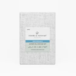 ROOM & RETREAT RR 400 Thread Counts Pillowcase, King, Set of 2, Linen Print, Quiet Gray
