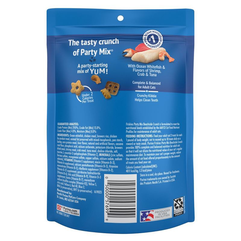 slide 2 of 11, Friskies Purina Party Mix Beachside Crunch with Ocean Whitefish and Flavors of Shrimp, Crab, Whitefish and Tuna Flavor Cat Treats - 6oz, 6 oz