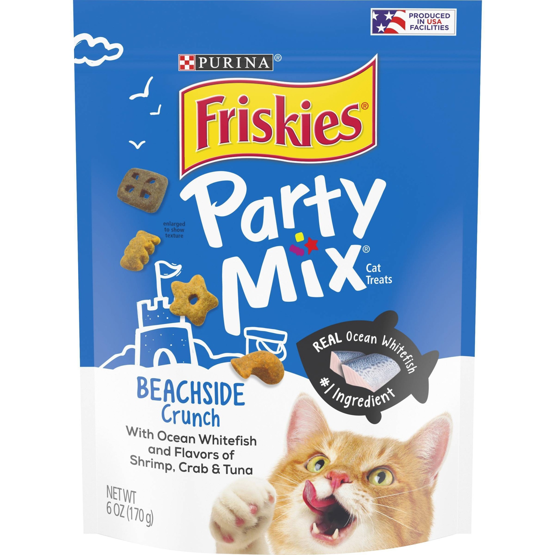 slide 1 of 6, Purina Friskies Party Mix Beachside Crunch Crunchy with Chicken and Seafood Flavor Cat Treats - 6oz, 6 oz