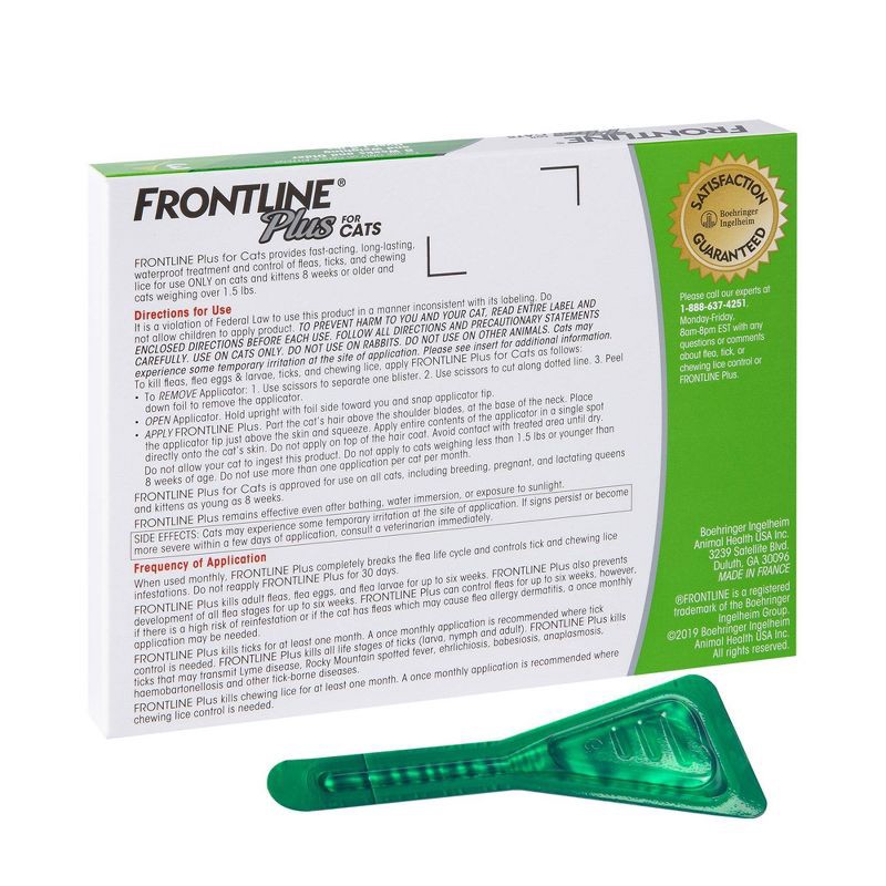 slide 2 of 8, Frontline Plus Flea and Tick Treatment for Cats and Kittens - 8 weeks and older - 3 Doses, 1 ct