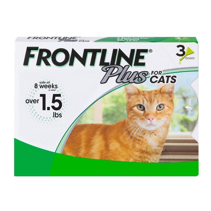 slide 1 of 8, Frontline Plus Flea and Tick Treatment for Cats and Kittens - 8 weeks and older - 3 Doses, 1 ct