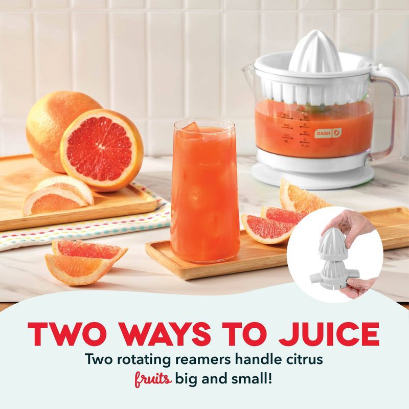 slide 3 of 7, Dash Electric Dual Citrus Juicer - White: Lemon & Fruit Juicer, Multiple Cone Heads, Auto-Reversing, Dishwasher-Safe Parts, 1 ct