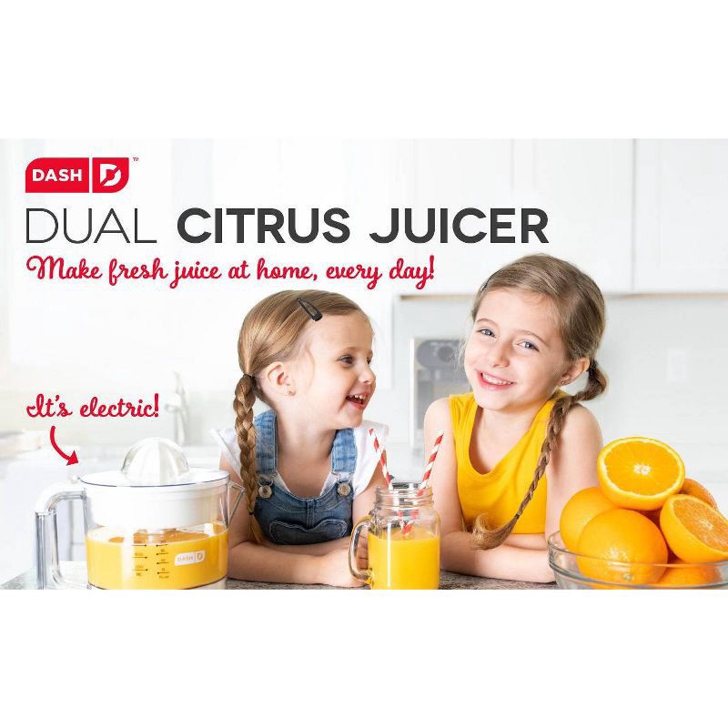 slide 12 of 14, Dash Electric Dual Citrus Juicer - White: Lemon & Fruit Juicer, Multiple Cone Heads, Auto-Reversing, Dishwasher-Safe Parts, 1 ct