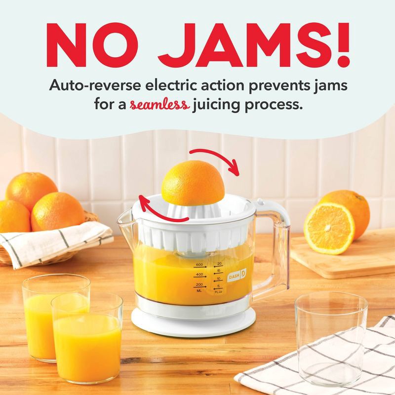 slide 4 of 7, Dash Electric Dual Citrus Juicer - White: Lemon & Fruit Juicer, Multiple Cone Heads, Auto-Reversing, Dishwasher-Safe Parts, 1 ct