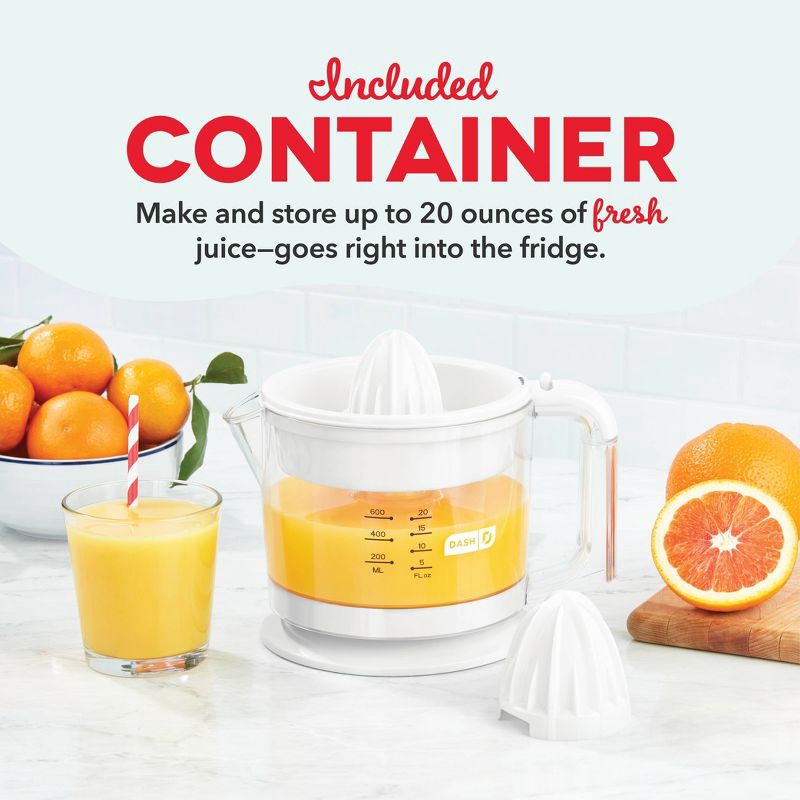 slide 5 of 7, Dash Electric Dual Citrus Juicer - White: Lemon & Fruit Juicer, Multiple Cone Heads, Auto-Reversing, Dishwasher-Safe Parts, 1 ct
