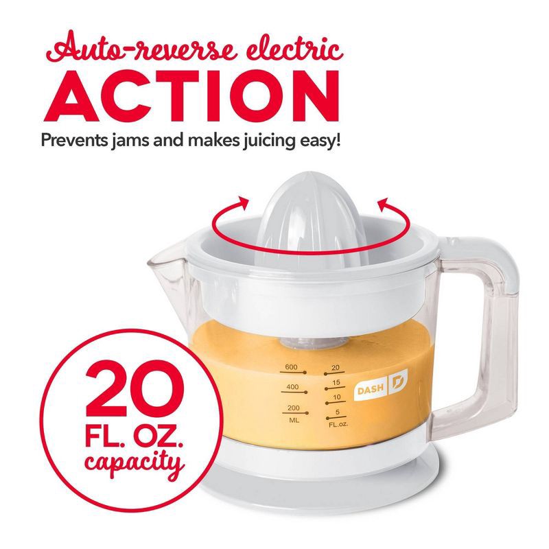 slide 8 of 14, Dash Electric Dual Citrus Juicer - White: Lemon & Fruit Juicer, Multiple Cone Heads, Auto-Reversing, Dishwasher-Safe Parts, 1 ct