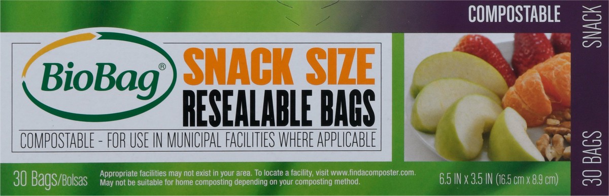 slide 10 of 11, BioBag Snack Size Resealable Bags 30 ea, 30 ct