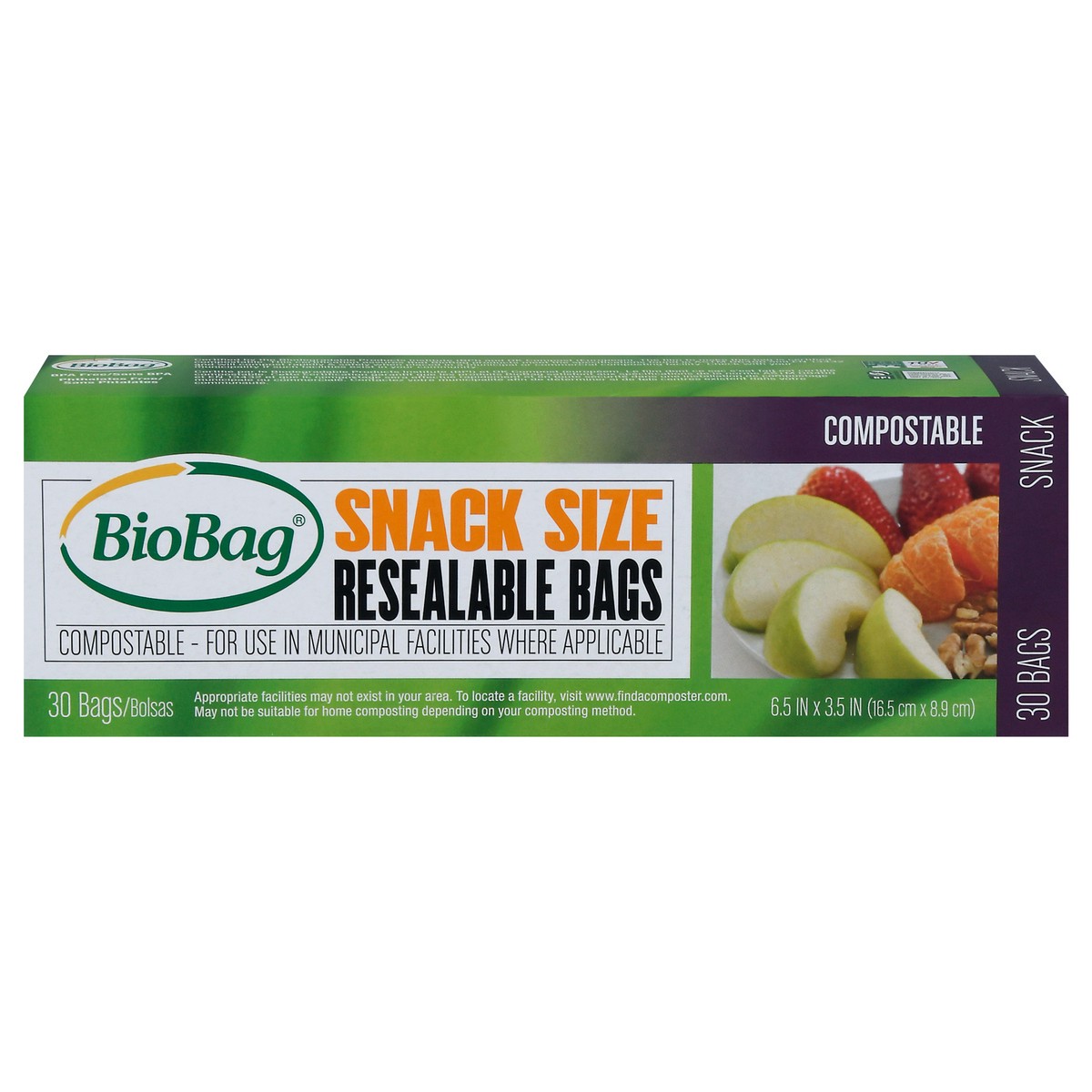 slide 1 of 11, BioBag Snack Size Resealable Bags 30 ea, 30 ct