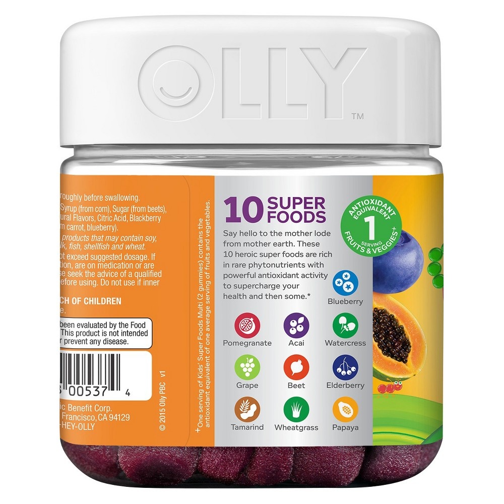 slide 4 of 5, Olly Kids' Super Foods Multivitamin Dietary Supplement Gummies - Go Go Grape, 60 ct