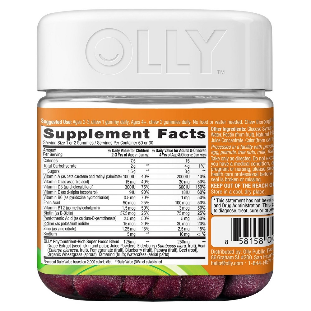 slide 5 of 5, Olly Kids' Super Foods Multivitamin Dietary Supplement Gummies - Go Go Grape, 60 ct