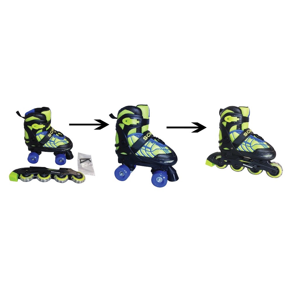 slide 2 of 2, Schwinn Boy's Adjustable 2-in-1 Quad/Inline Skate - Black/Green 1-4, 1 ct