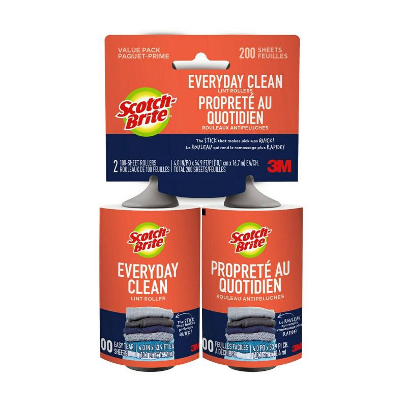 slide 1 of 8, Scotch-Brite Lint Roller - 2pk/200 Sheets, 2 ct, 200 sheets