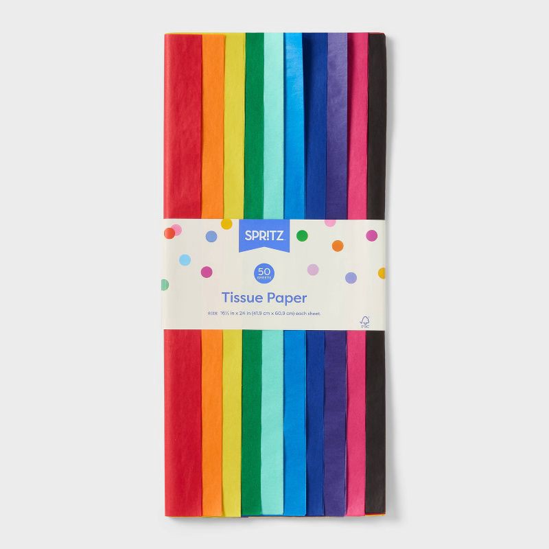 slide 3 of 3, 50ct Tissue Paper Colored - Spritz™: Multicolor Gift Packaging for Birthday & Easter, Solid Pattern, 16.5" x 24", 50 ct