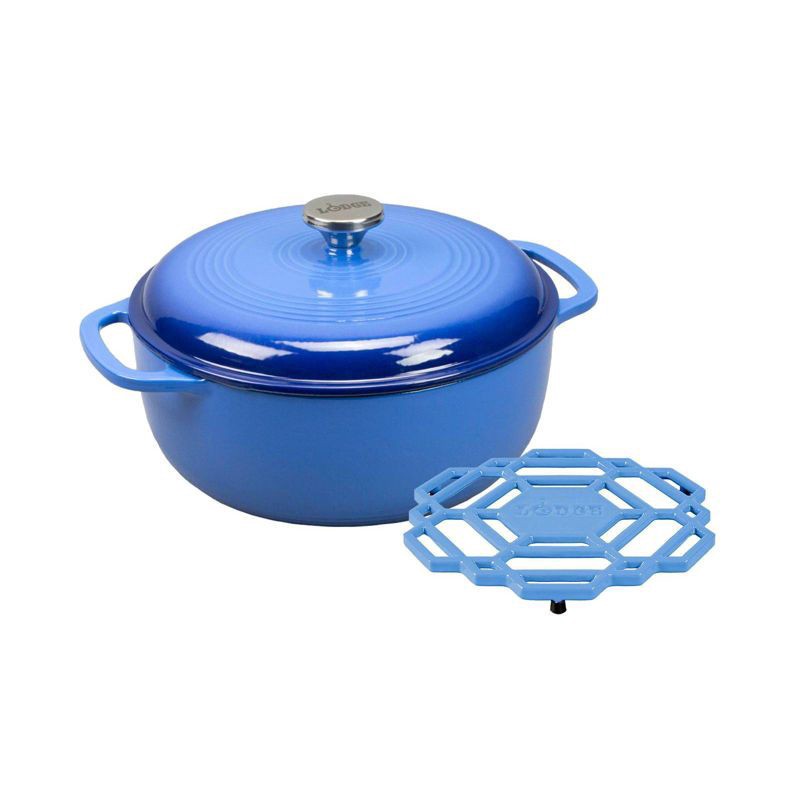 slide 1 of 3, Lodge Blue Enameled Cast Iron Dutch Oven, 6 qt