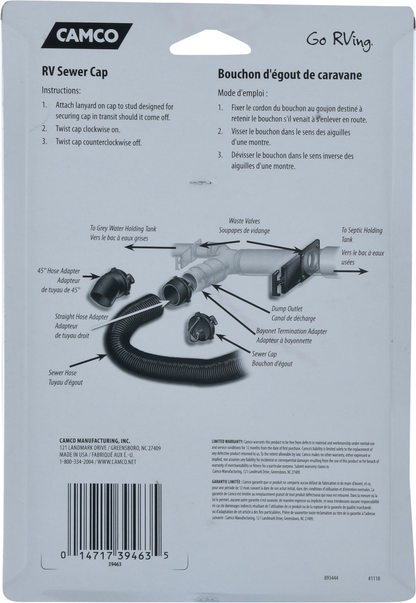 slide 3 of 9, Camco Rv Sewer Cap With Hose Connection - Black, 1 ct
