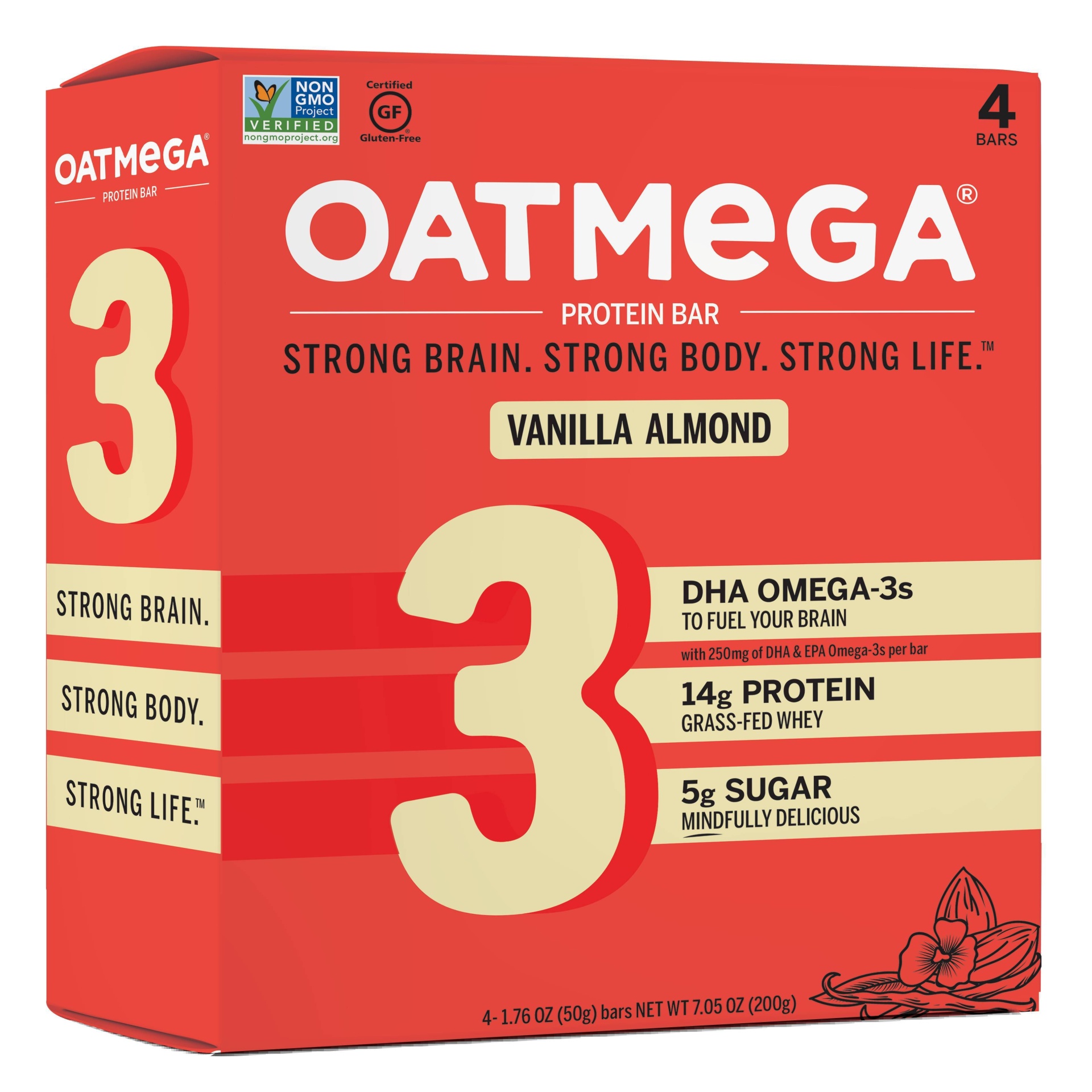 slide 1 of 2, Oatmega Omega-3 Protein Bar - Vanilla Almond Crisp, 4 ct; 1.76 oz