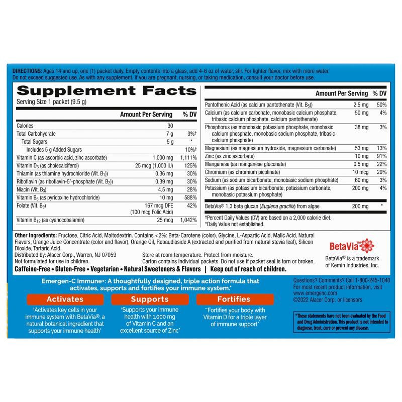 slide 2 of 14, Emergen-C Immune+ Powder Drink Mix with Vitamin C - Super Orange - 30ct, 30 ct