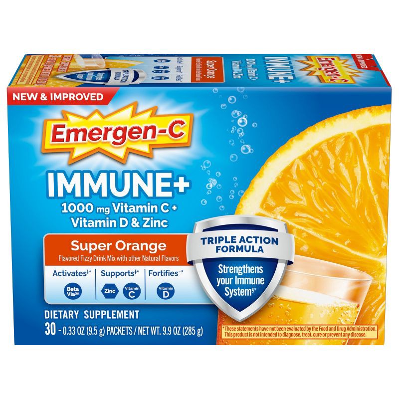 slide 1 of 14, Emergen-C Immune+ Powder Drink Mix with Vitamin C - Super Orange - 30ct, 30 ct