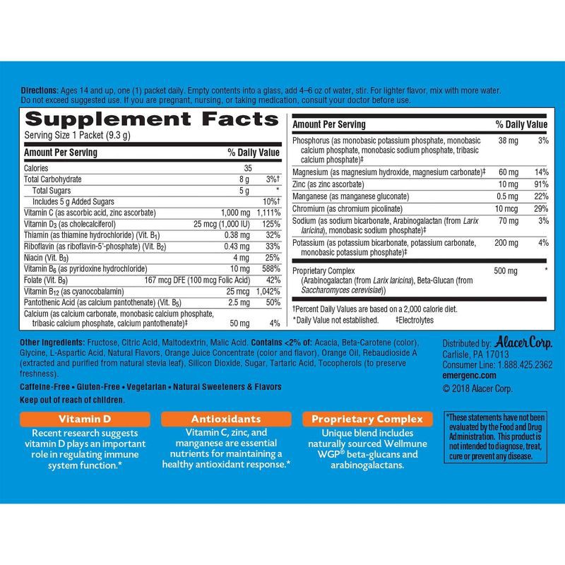 slide 8 of 14, Emergen-C Immune+ Powder Drink Mix with Vitamin C - Super Orange - 30ct, 30 ct