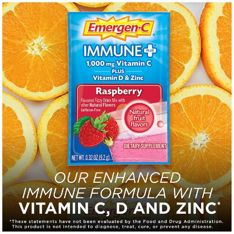 slide 4 of 8, Emergen-C Immune+ Dietary Supplement Powder Drink Mix with Vitamin C - Raspberry - 30ct, 30 ct