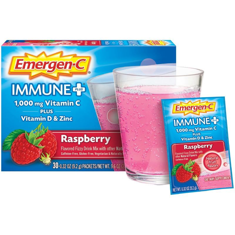slide 5 of 8, Emergen-C Immune+ Dietary Supplement Powder Drink Mix with Vitamin C - Raspberry - 30ct, 30 ct