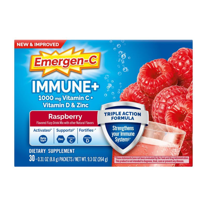 slide 1 of 8, Emergen-C Immune+ Dietary Supplement Powder Drink Mix with Vitamin C - Raspberry - 30ct, 30 ct