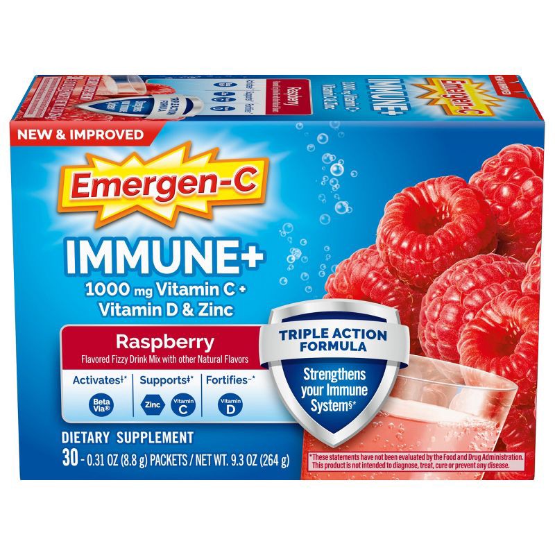 slide 1 of 8, Emergen-C Immune+ Dietary Supplement Powder Drink Mix with Vitamin C - Raspberry - 30ct, 30 ct