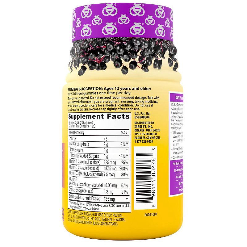 slide 2 of 9, Zarbee's Daily Immune Support Gummies with Real Elderberry - Natural Berry Flavor - 60ct, 60 ct