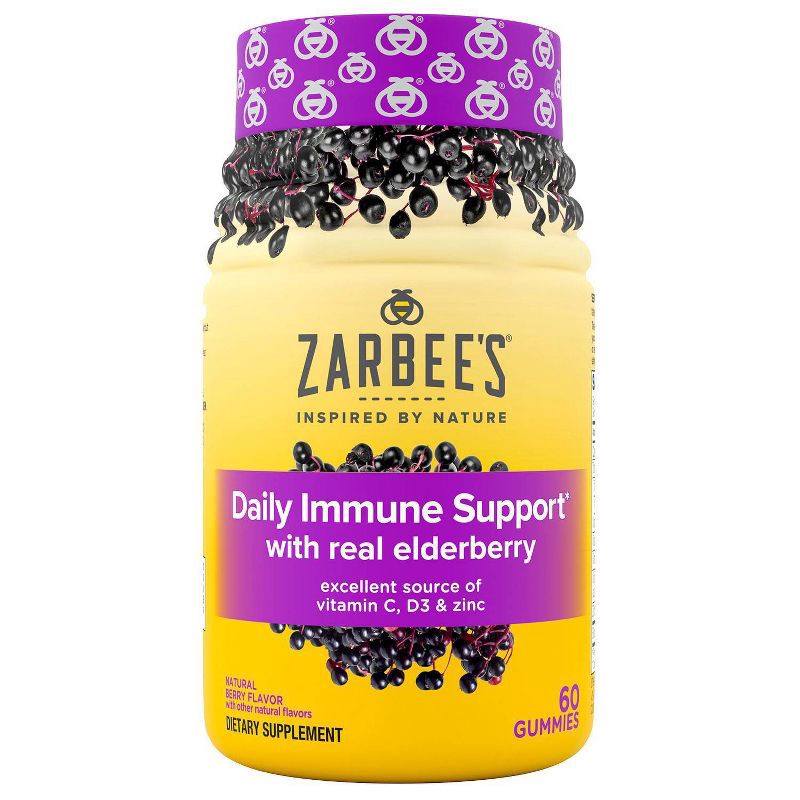 slide 1 of 9, Zarbee's Daily Immune Support Gummies with Real Elderberry - Natural Berry Flavor - 60ct, 60 ct