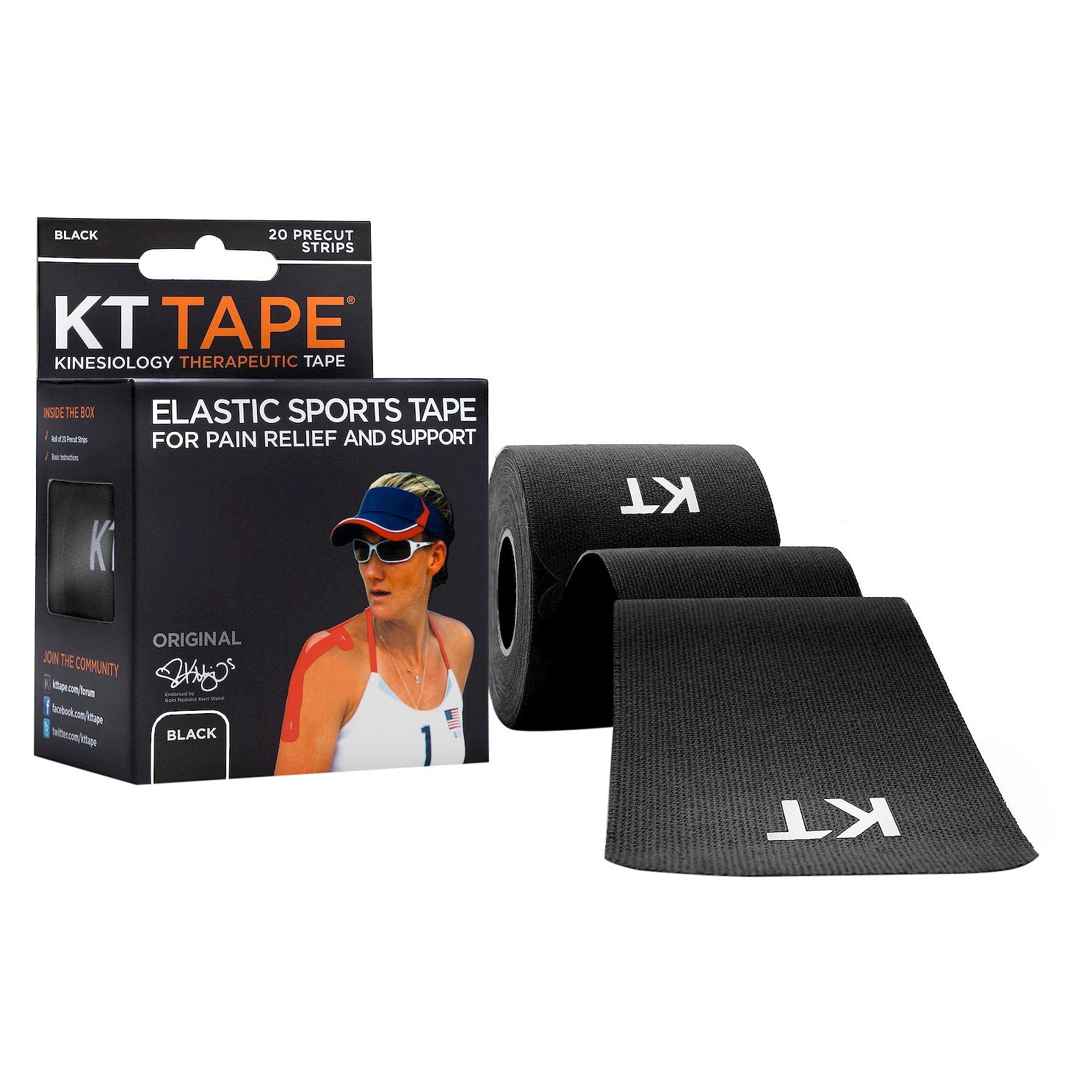 slide 1 of 2, KT Tape Original Elastic Sports Tape 20 Strips - Black, 5.56 yard