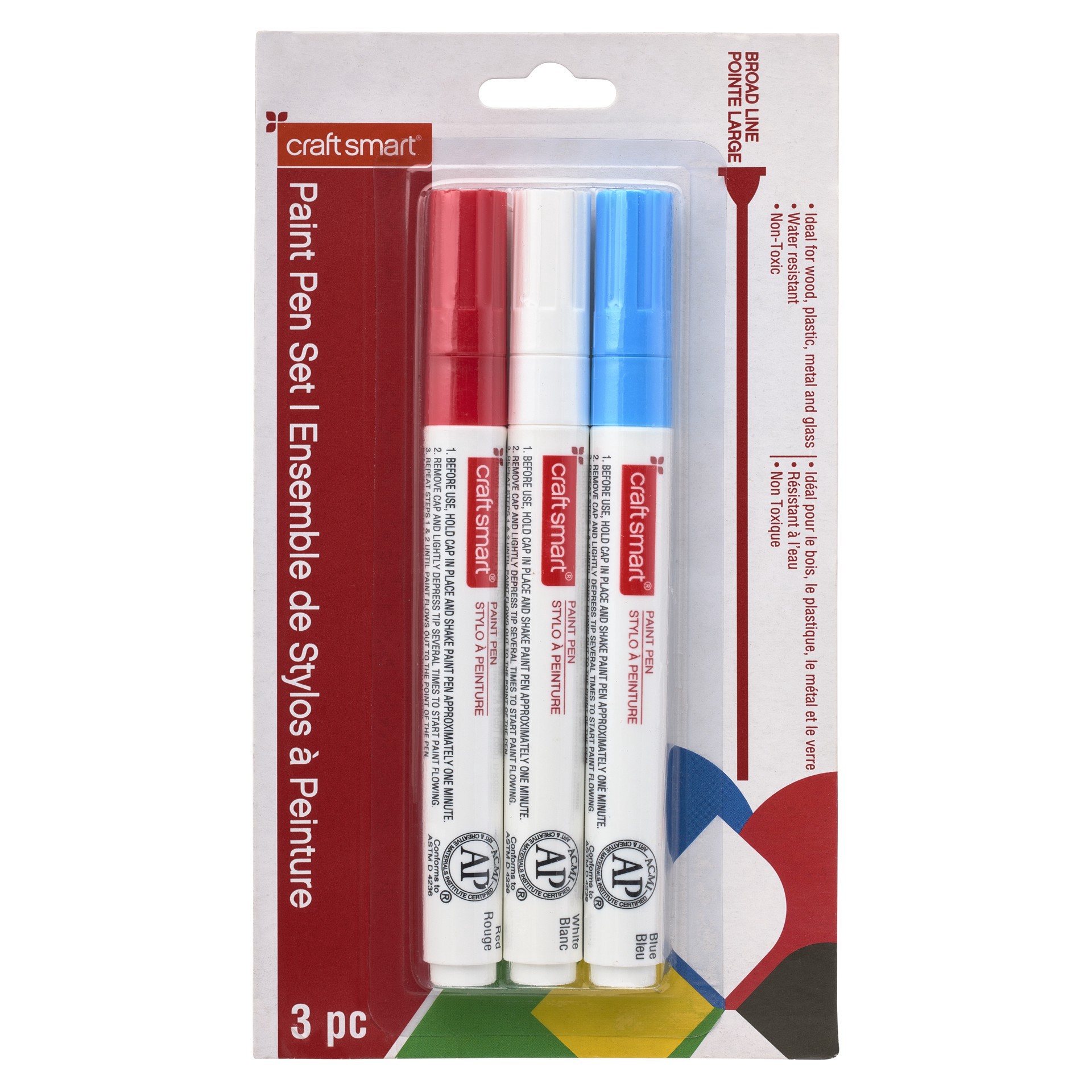 slide 2 of 3, Craft Smart Craftsmart Paint Pen, Broad Line 3 Pc — Patriotic, 3 ct