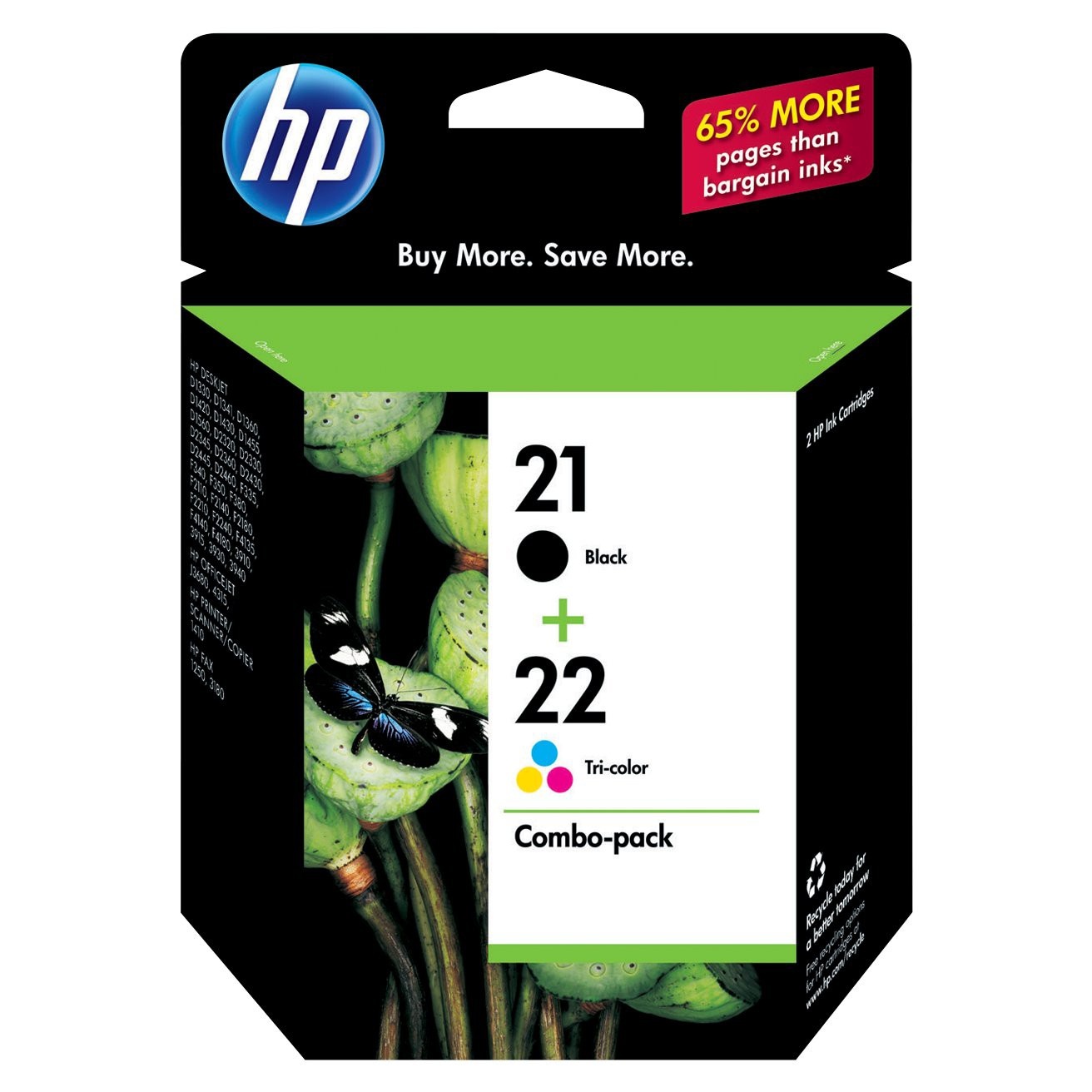 slide 1 of 1, HP Inc. HP 21/22 Combo 2pk Cartridges - Black, Tri-color (C9509FN#140), 1 ct