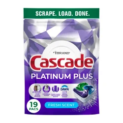 Cascade Platinum Plus Dishwasher Pods, Dishwasher Detergent, Dish Detergent Soap, Fresh, 19 Count