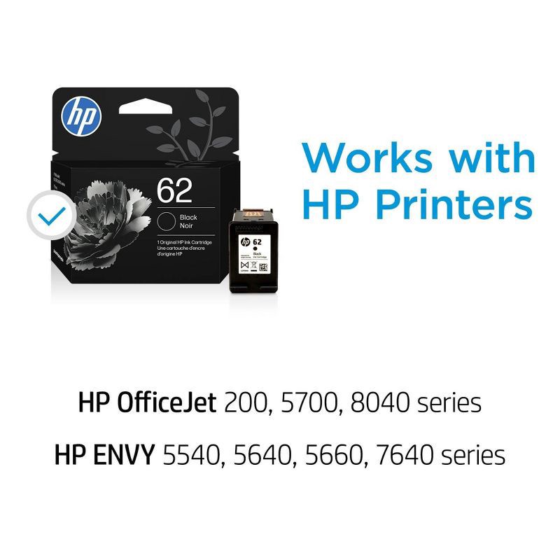 slide 2 of 16, HP Inc. HP 62 Ink Series - Black Ink Cartridge: Standard Yield Printer Supplies, 1 ct