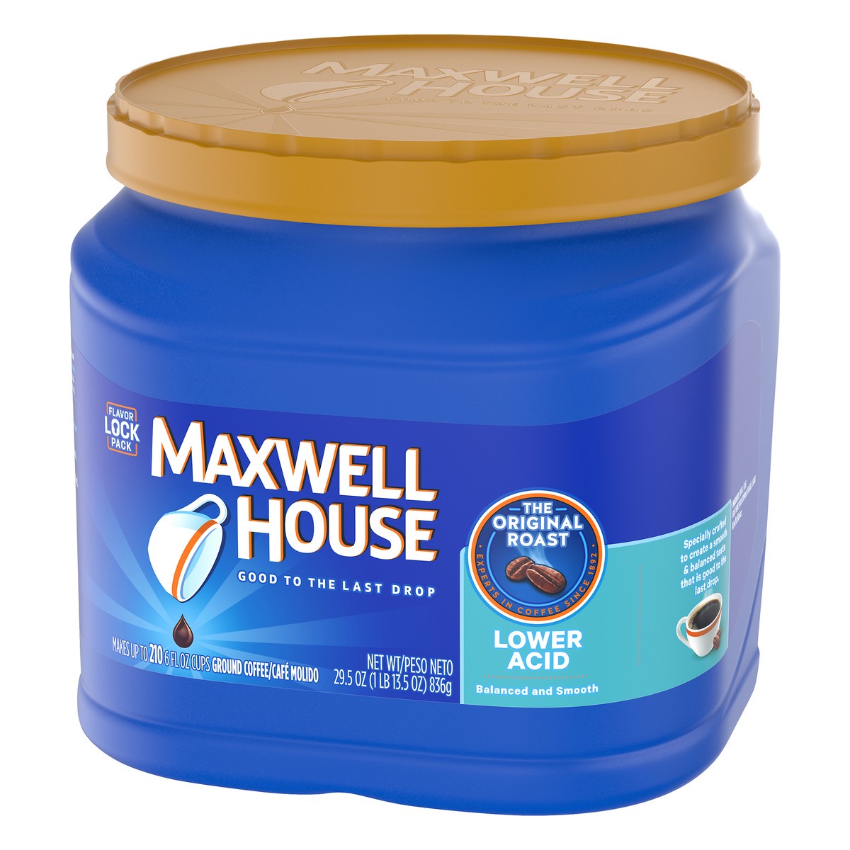 slide 7 of 9, Maxwell House Lower Acid Original Medium Roast Ground Coffee- 29.5 oz, 29.5 oz