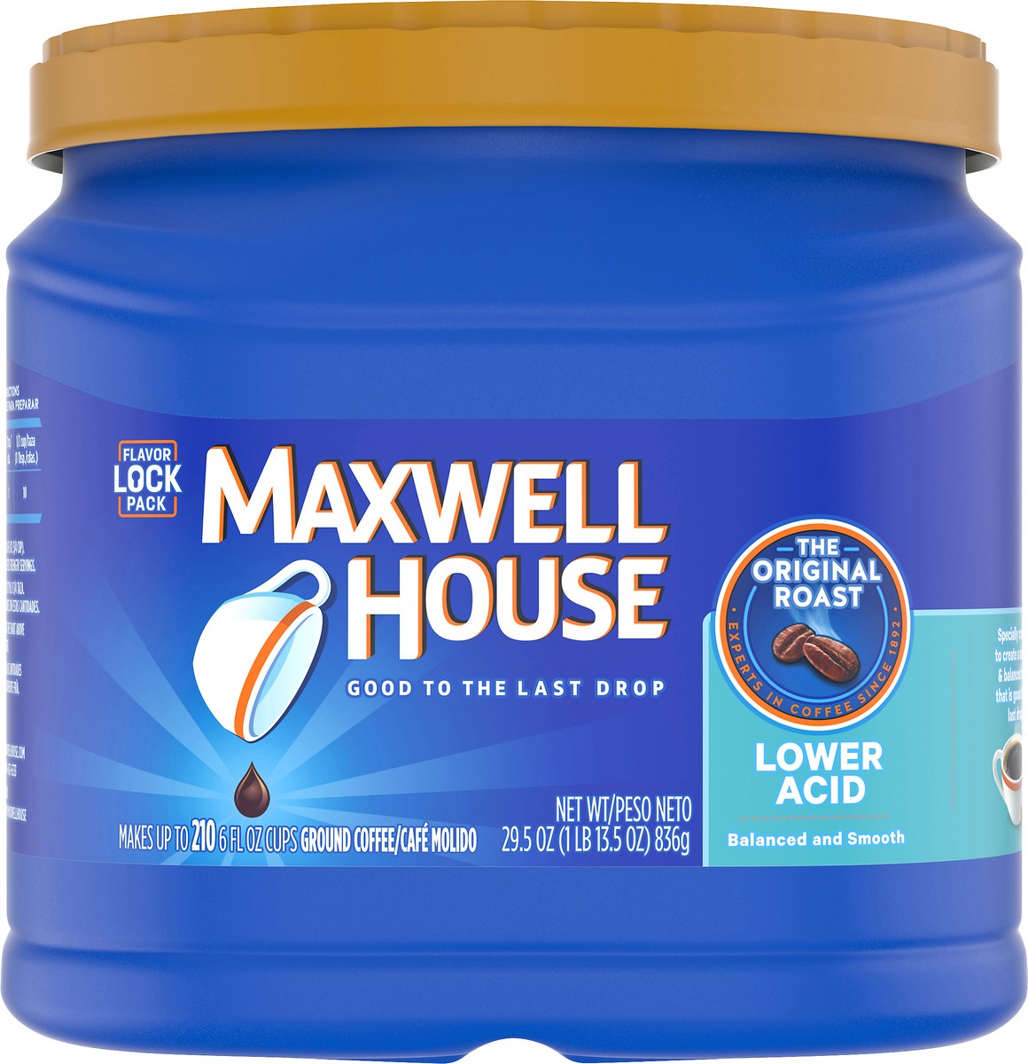 slide 4 of 9, Maxwell House Lower Acid Original Medium Roast Ground Coffee- 29.5 oz, 29.5 oz