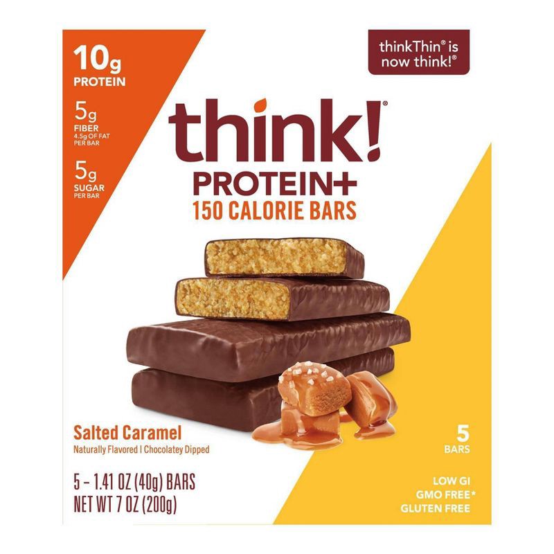 slide 1 of 1, thinkThin think! Protein + 150 Calorie Salted Caramel Bars - 5ct, 5 ct