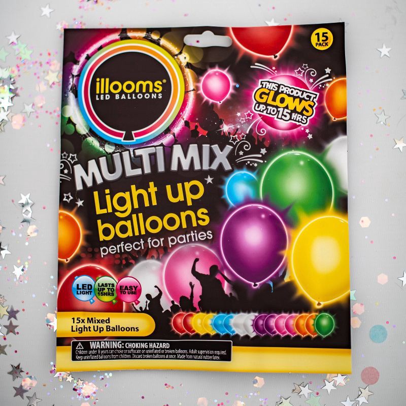 slide 2 of 8, iLLoom Balloon 15ct illooms LED Light Up Mixed Solid Balloon, 15 ct