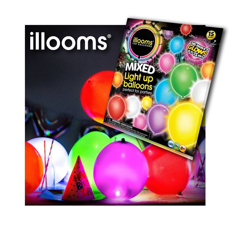 slide 1 of 8, iLLoom Balloon 15ct illooms LED Light Up Mixed Solid Balloon, 15 ct