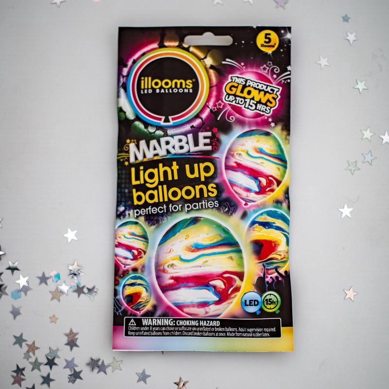 slide 2 of 10, iLLoom Balloon 5ct illooms LED Light Up Marble Balloon, 5 ct