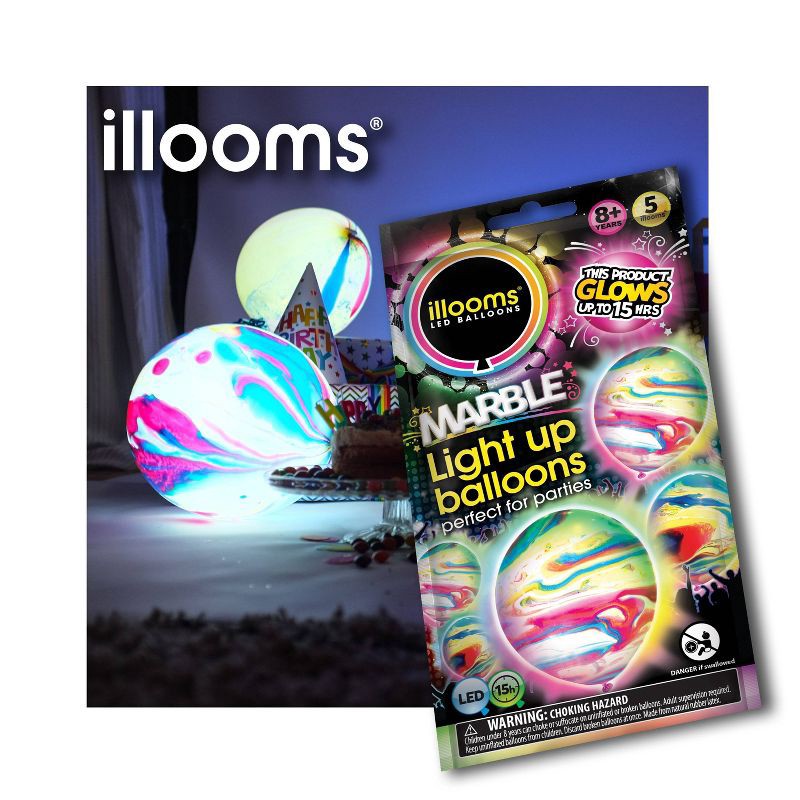 slide 1 of 10, iLLoom Balloon 5ct illooms LED Light Up Marble Balloon, 5 ct