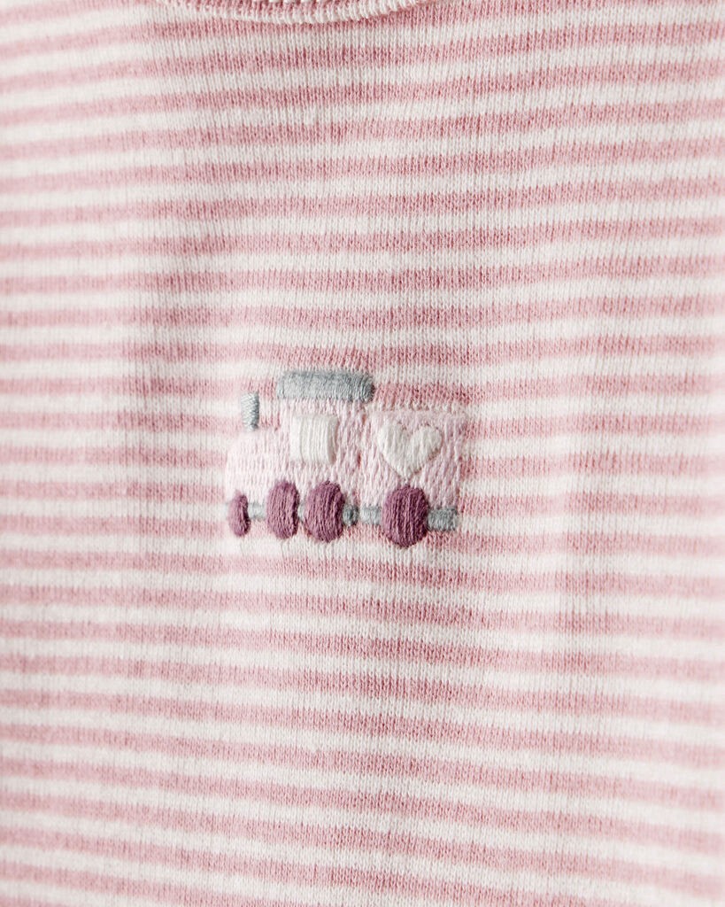 slide 4 of 6, Carter's Baby Girl 3-Piece Train Print Long-Sleeve Bodysuit & Pant Set - Pink White 6M, 3 pc