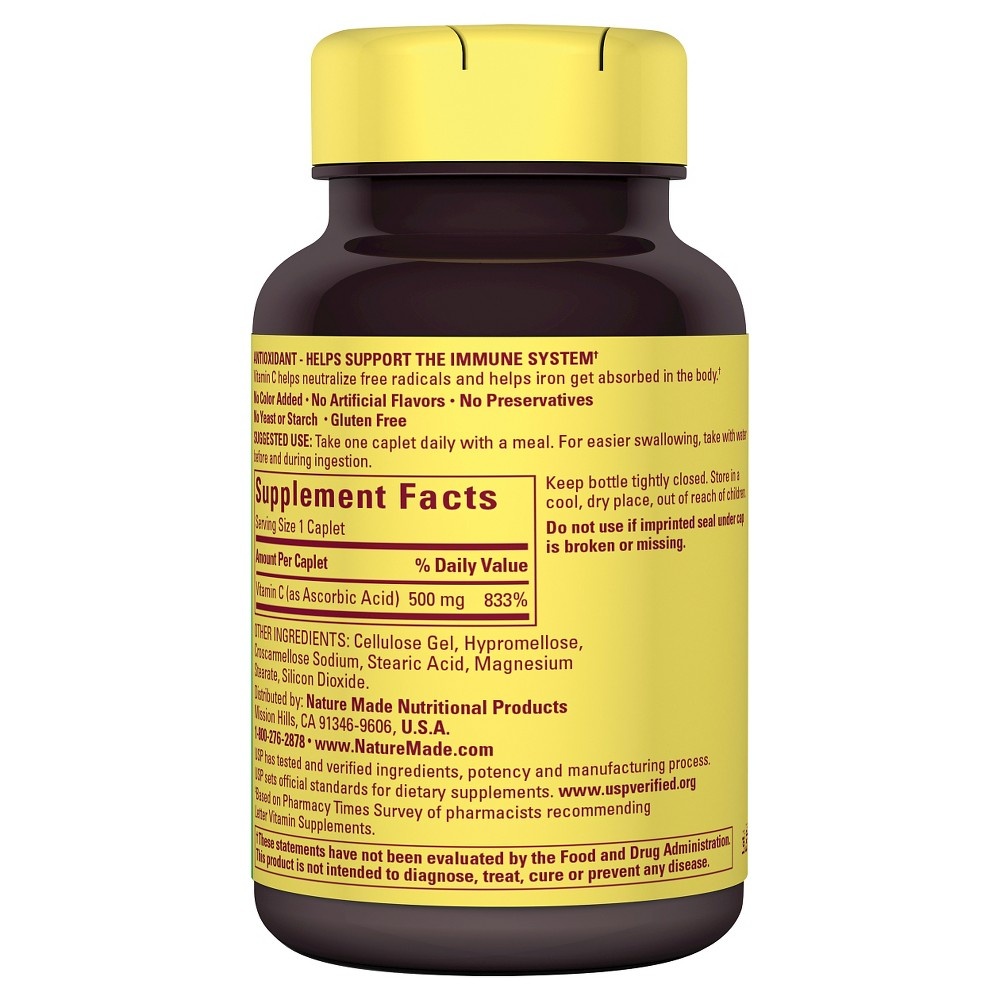 slide 3 of 6, Nature Made Vitamin C 500mg Immune Support Supplement Caplets - 250ct, 250 ct; 500 mg