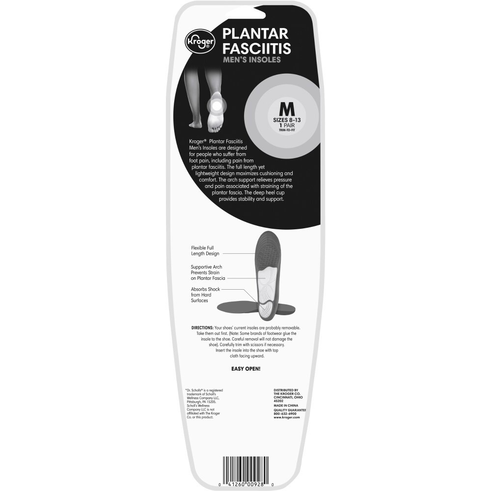 slide 2 of 2, Kroger Plantar Fasciitis Men's Insoles Pair, 8 ct 13