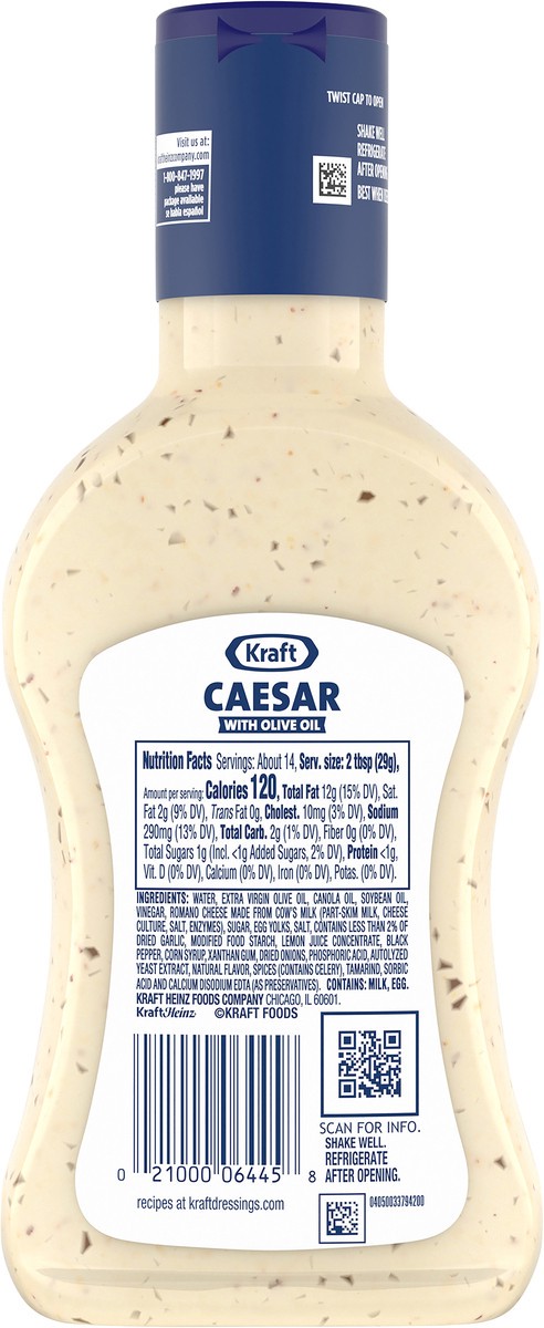 slide 8 of 14, Kraft Caesar Salad Dressing with Olive Oil, 14 fl oz Bottle, 14 fl oz