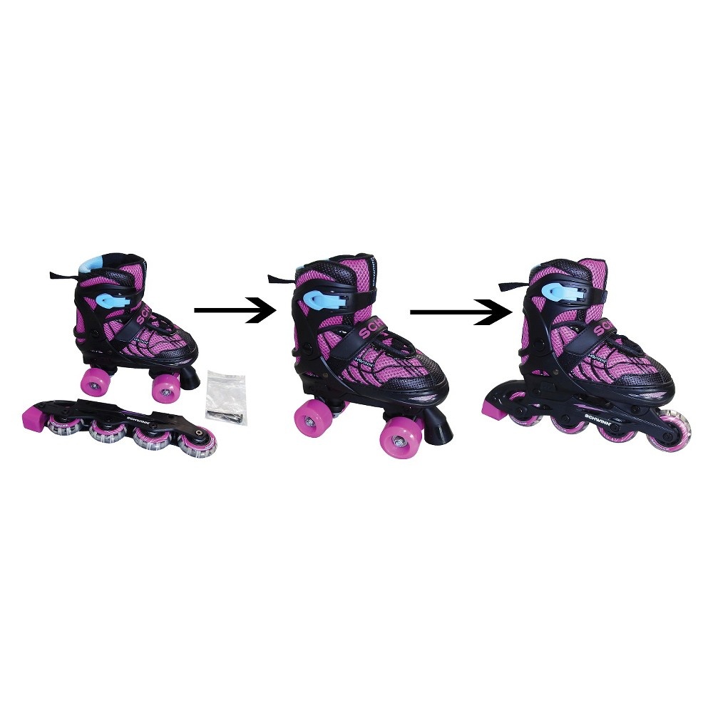 slide 2 of 2, Schwinn Girls' Adjustable 2-in-1 Quad/Inline Skate - Black/Pink 1-4, 1 ct