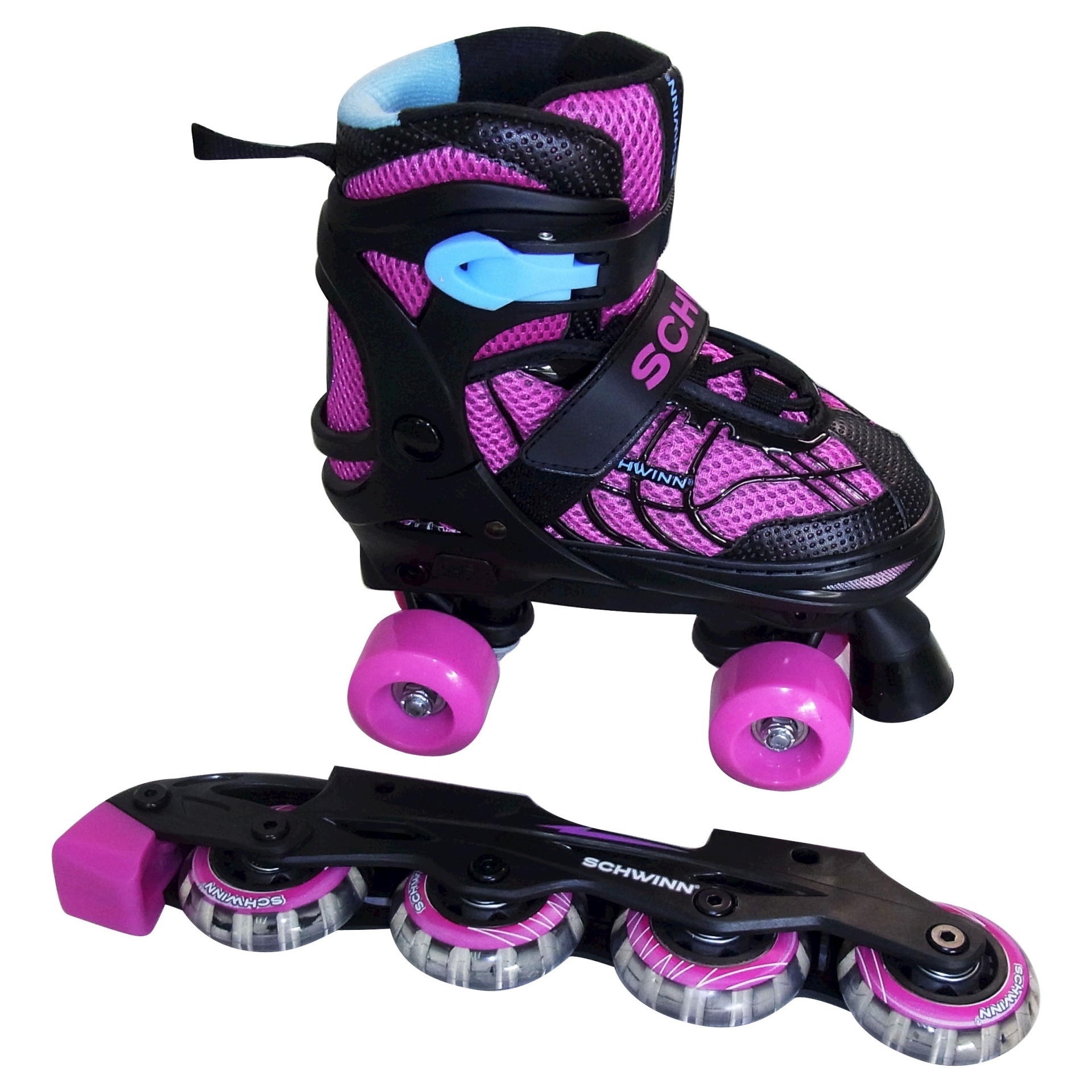 slide 1 of 2, Schwinn Girls' Adjustable 2-in-1 Quad/Inline Skate - Black/Pink 1-4, 1 ct