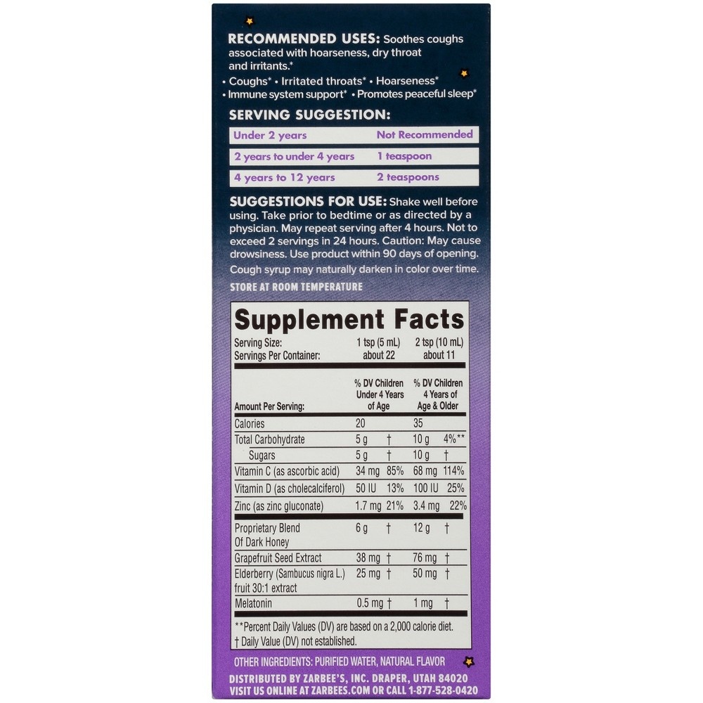 slide 2 of 4, Children's Zarbee's Naturals Cough Syrup & Immune Support Nighttime - Berry, 4 fl oz